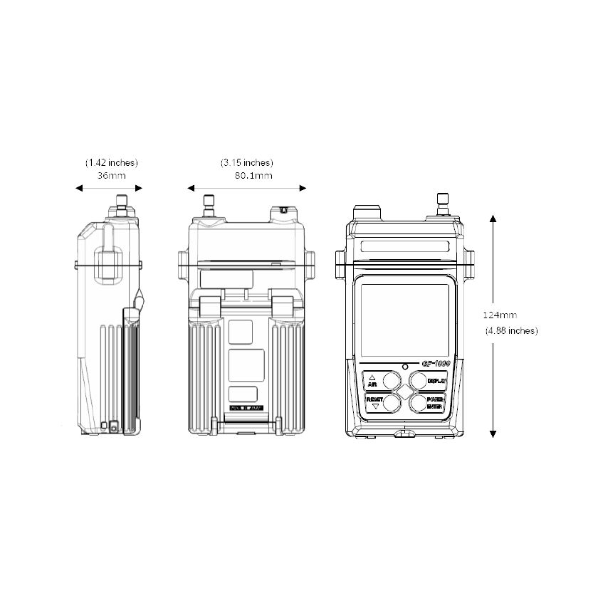 1000-Series Portable Hydrogen and Combustible gas detector dimensions