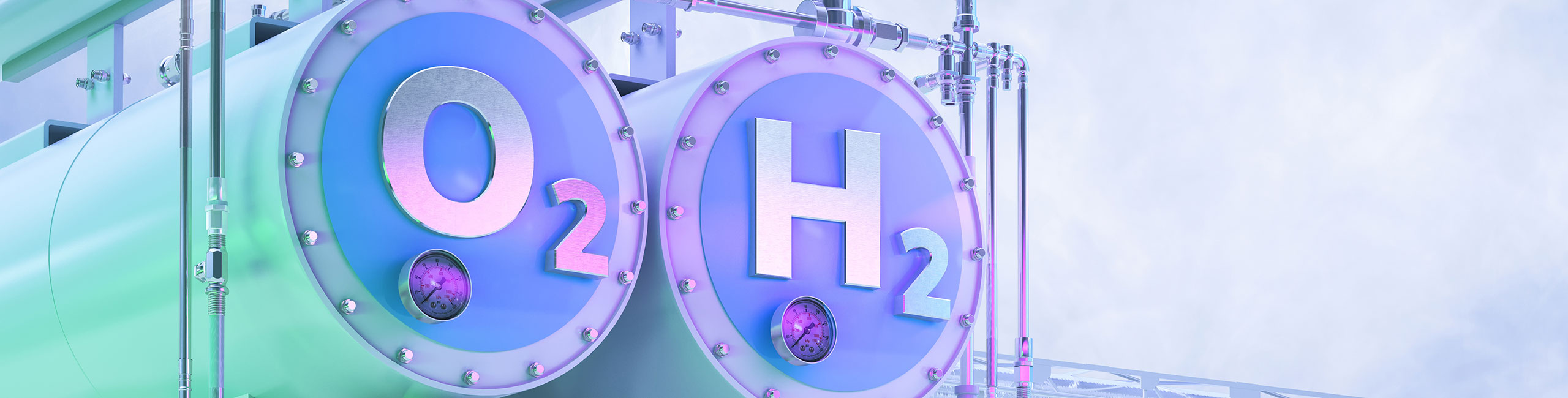 Oxygen and Hydrogen Gas Cylinders with Pipework